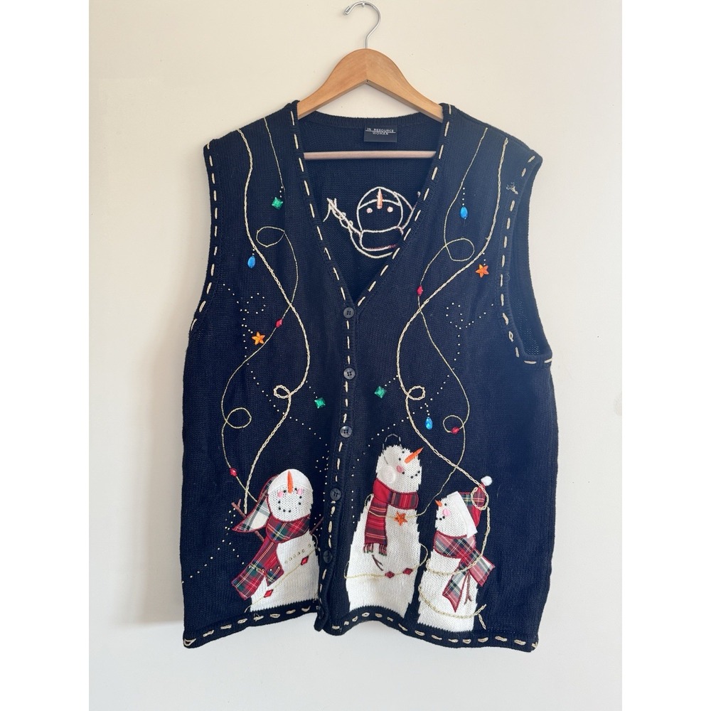 Kitschy Women's Plus Snowman Vest Embroidered Grandma Ugly Large Christmas